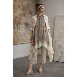 Rozae Nichols Brown Snakeskin Sheer Silk Tunic Top M Asymmetric Boho Lagenlook